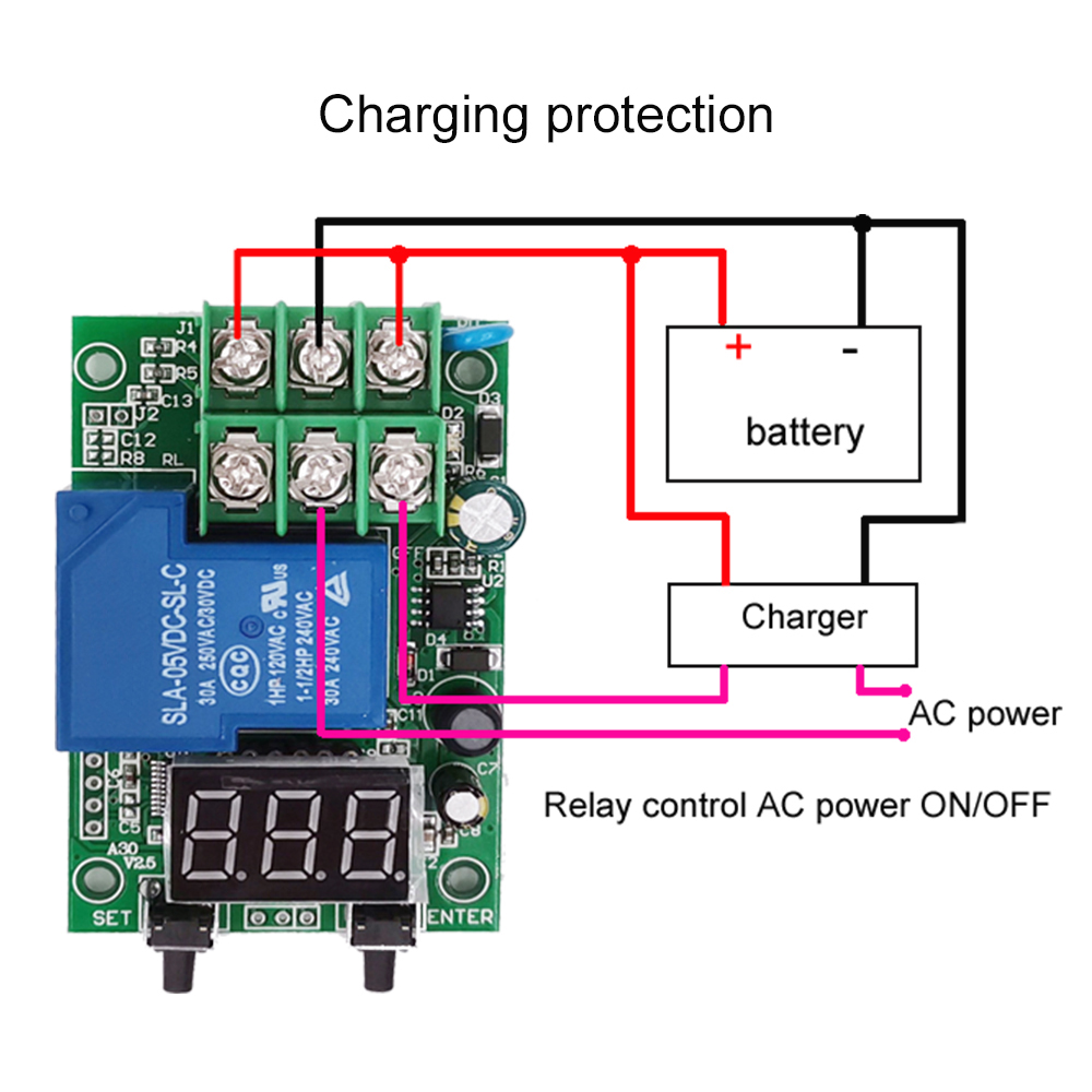 Controlador de interruptor de relé DC 6 ~ 80V detección de voltaje carga Monitor de descarga con estuche pantalla Digital detección de voltaje CC