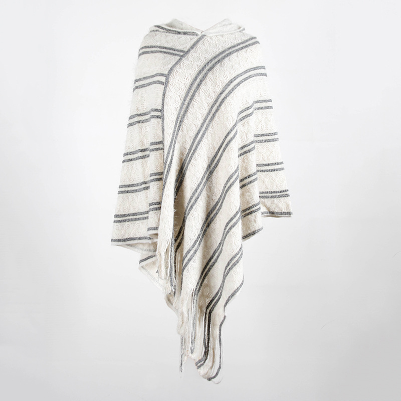 Mantello con cappuccio maglione donne poncho e mantelle Della frangia Della Nappa inverno Ufficio vestiti Della signora di modo delle ragazze maglioni: bianca