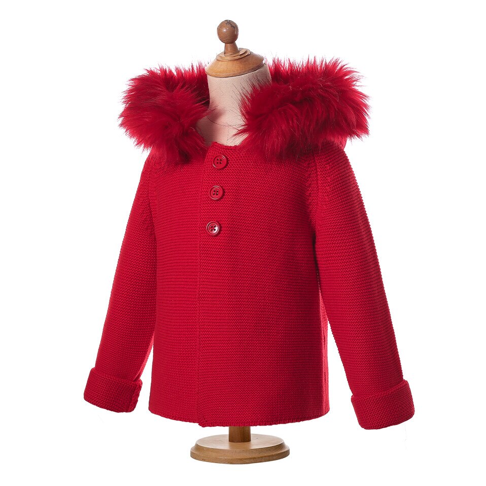 Pettigirl inverno bambino piccolo ragazzi ragazze maglione per bambini rosso staccabile pelliccia sintetica con cappuccio filato di cotone cappotto per bambini capispalla per bambini tutto&#39;ingrosso