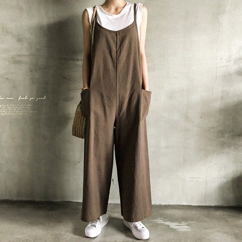 20 barsel overalls solid colr løse og tynde barselsbukser jumpsuit graviditet graviditetstøj gravide 2027: Brun jumpsuit / Xl