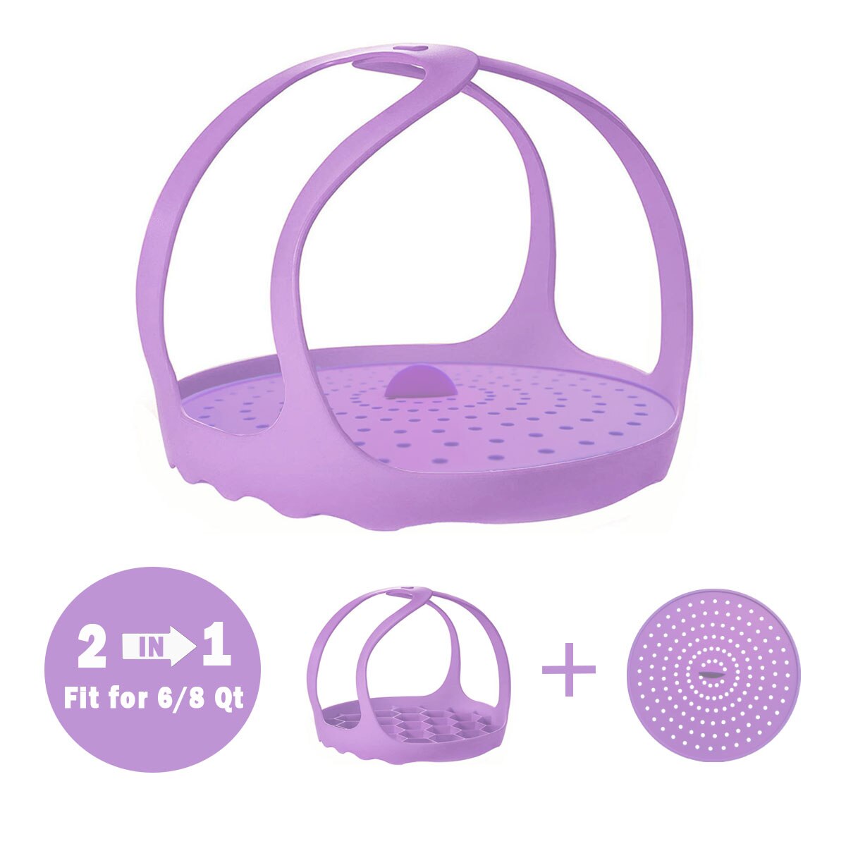 Pressure Cooker Sling Steamer Silicone Bakeware Lifter Instant Pot Accessories for 6 Qt/8 Qt Anti-scalding Egg Steamer Rack: Purple with pad