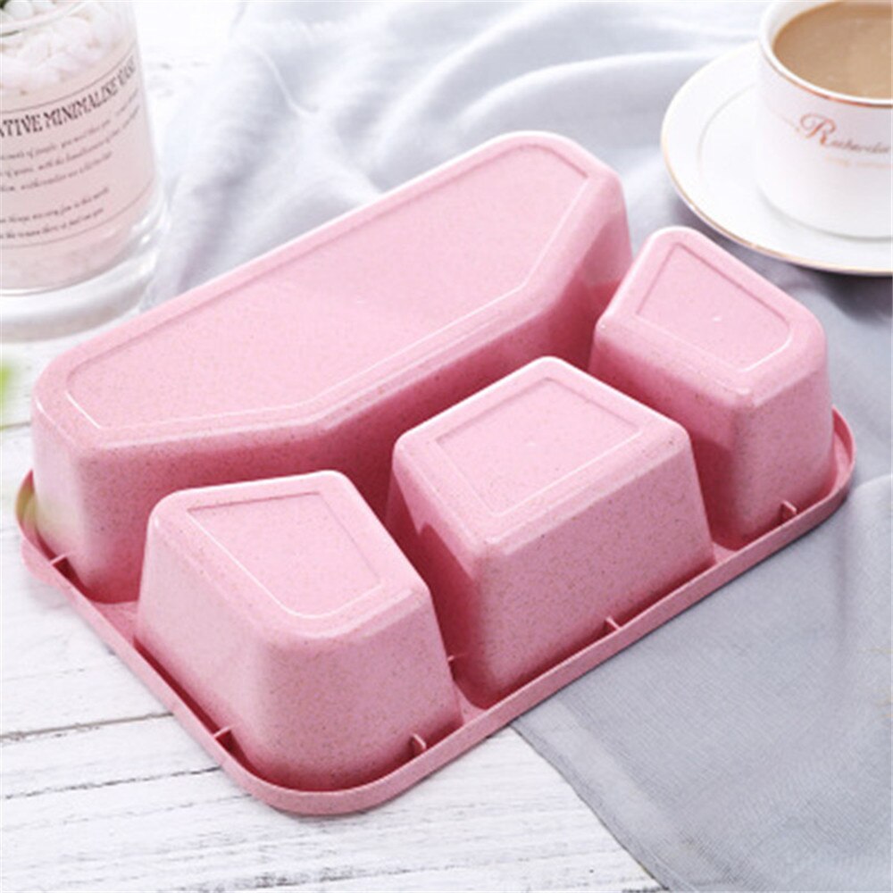 4-box Lunch Box Wheat Straw Food Container Portable Students Lunch Box Microwave Square Split Office Workers Food Box