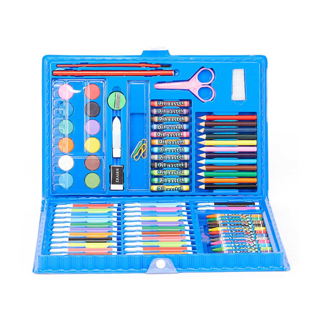 Juego de lápices artísticos de 150 Uds., juego de lápices de cera para pintar, rotuladores, pinceles, herramientas de dibujo, conjunto de suministros de guardería para: Blue 86PCS
