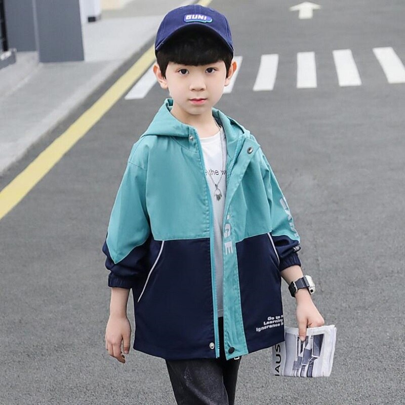 Lente 4-14Y Kinderkleding Jongens Jassen 2022 Trendy Buitenlandse Stijl Capuchon Katoenen Uitloper Kids Tops Windjack