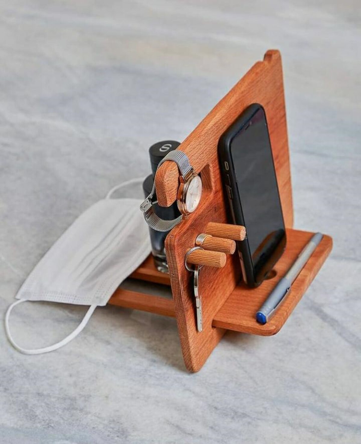 Retro Wooden Beech Desk Organizer Phone Holder Jewelry Keychain Pen Holder Organizer Wood Multi Practical Easy To Use Item Stand