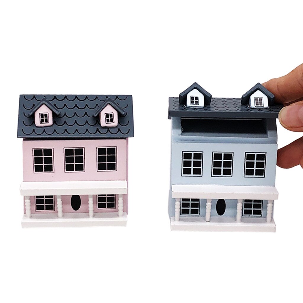 1/12 Mini Dollhouse Miniature Villa Mini House with Movable Grey Roof Toy juguetes miniature E0103