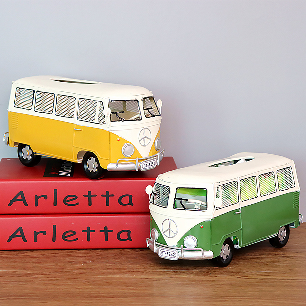 Caja de pañuelos Retro de hierro forjado, creativa, Industrial, autobús de viento, decoración de escritorio, caja de papel, adornos para el hogar y la sala de estar