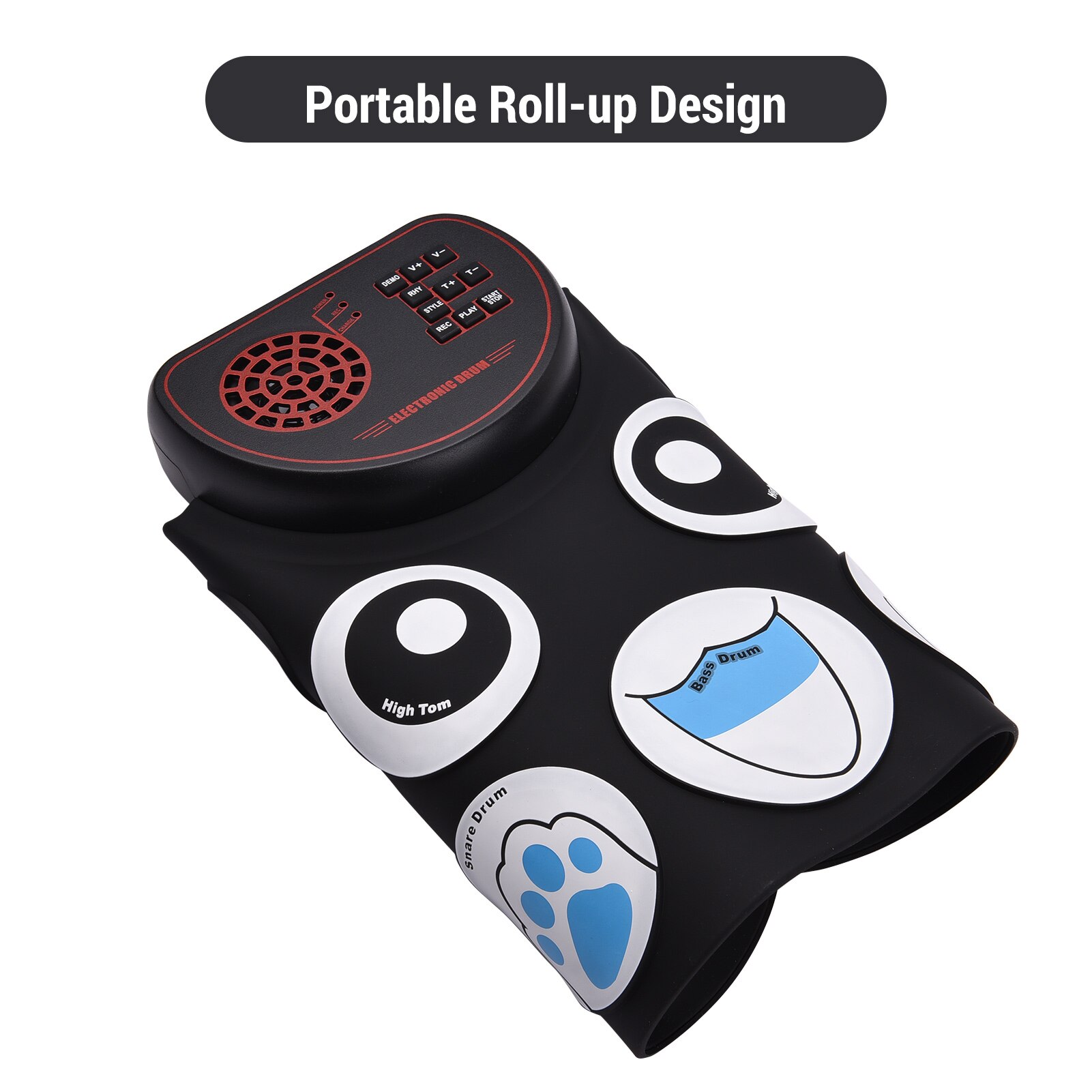 Roll-up Electronic Drum Pad Digital Drum 10 Rhythms Record 3.5mm Microphone Input Headphone Monitoring External Speaker Output