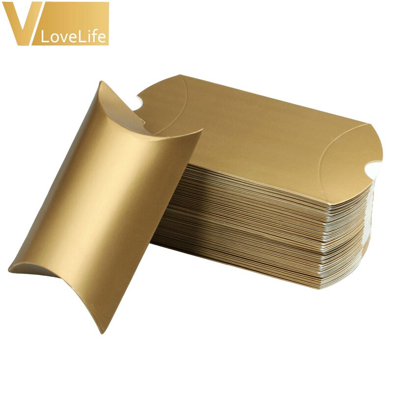 Kussen Wedding Party Favor Papier Box Dozen Snoep Supply Accessoires Gunst Kraftpapier Geschenkdozen 100Pcs: Gold
