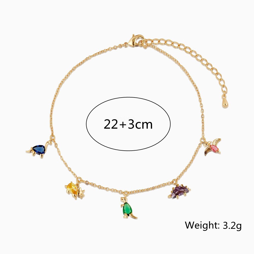 Ins Multicolor Zirkoon Dinosaurus Enkelbanden Voor Vrouwen Delicate Sieraden Vergulde Gevuld Enkelbanden Accessoires: anklet