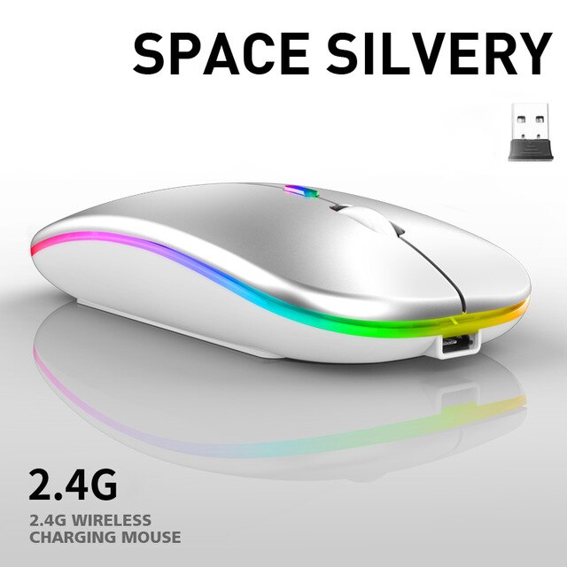 Mouse sem fio recarregável rgb bluetooth mouse para computador portátil sem fio mause silencioso led ergonômico pc macbook gaming mouse: Black