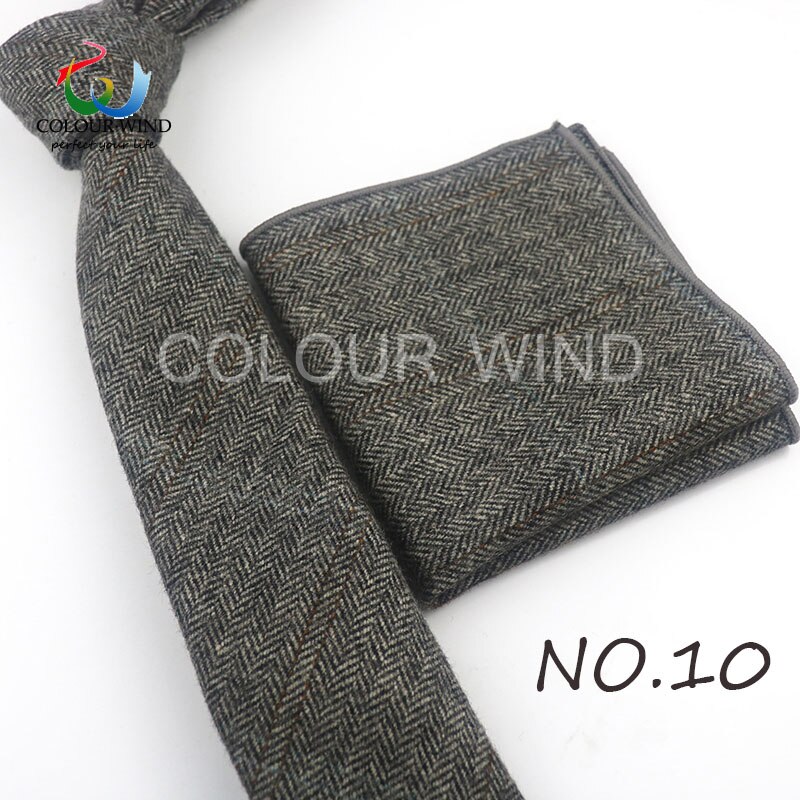Formal Men's Wool Neck Ties Narrow Striped Solid Color Ties Set Soft Pocket Square Handkerchief Sets Lots: 10