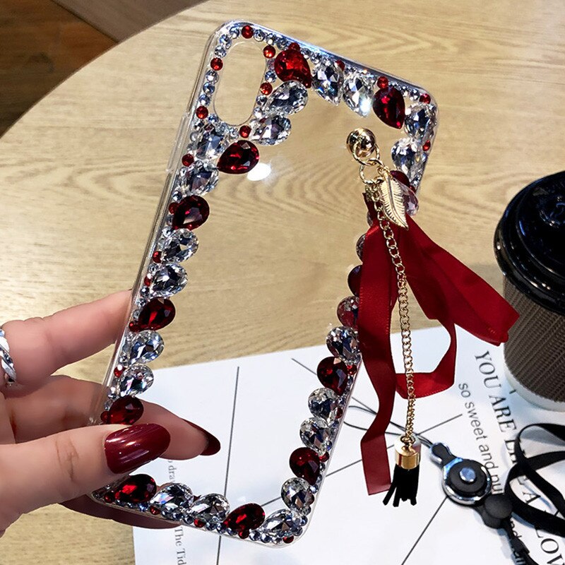 PocoX3 NFC X3Pro F2 Pro kryształ tassel Rhinestone Case dla Xiaomi Mi 10T Lite 5G 10 Ultra Note10 obudowa Telefon Kilifi Coque: Mi Note 10 lite / RED