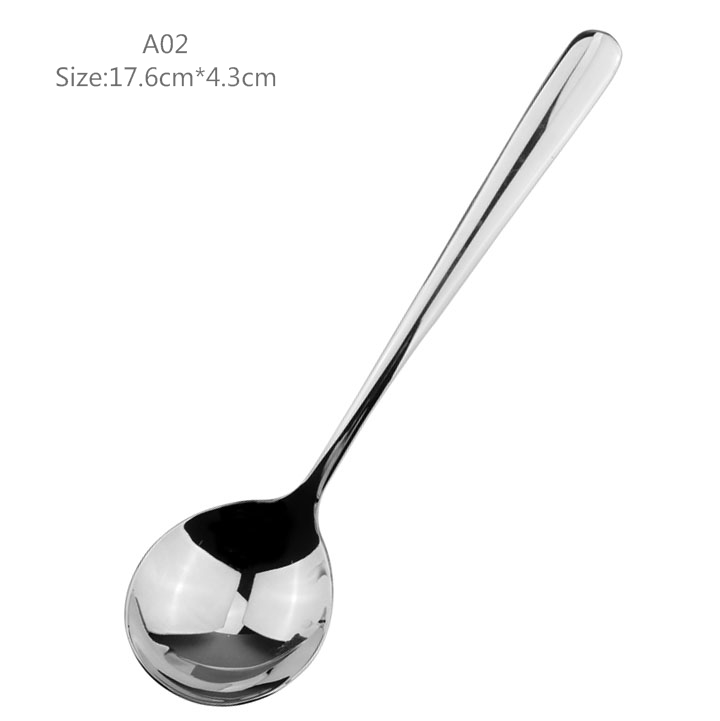 Chinese Style Stainless Steel Round Shape Spoon With Long Handle For Tea Coffee Soup Milk Polishing Cutlery Dinnerware Set: A02