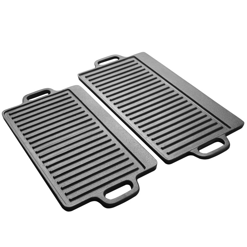 Rectangular Cast Iron Barbecue Plate Striped Roasting Pan Uncoated Double-Side Teppanyaki Meat Steak Grill BBQ Tool Accessories