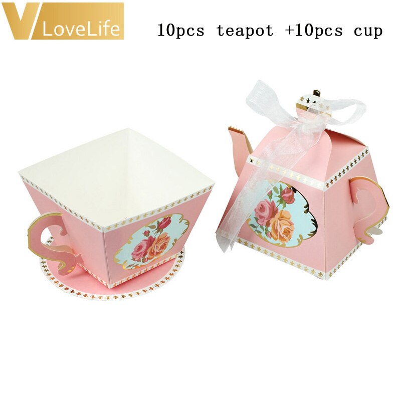 Box Mini Teapot Cup Wedding Favor Boxes Bonbonniere Candy Box with Ribbons for Wedding Birthday Party Decoration 20PCS: pink teapot and cup