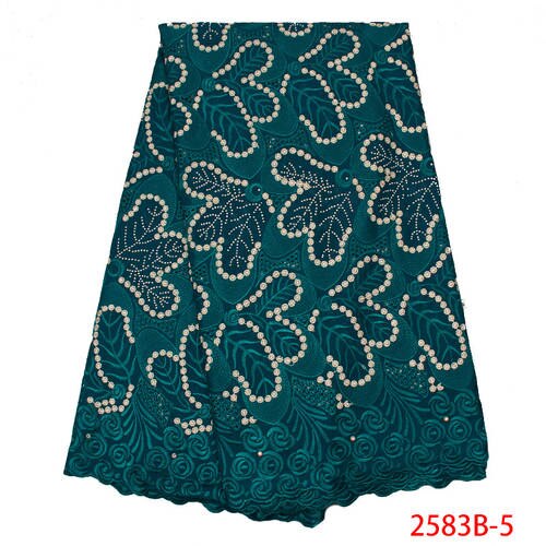 African Swiss Voile Lace in Switzerland Swiss Voile Cotton Lace Fabric Embroidery Laces with Stones KS2583B-1: Picture 5