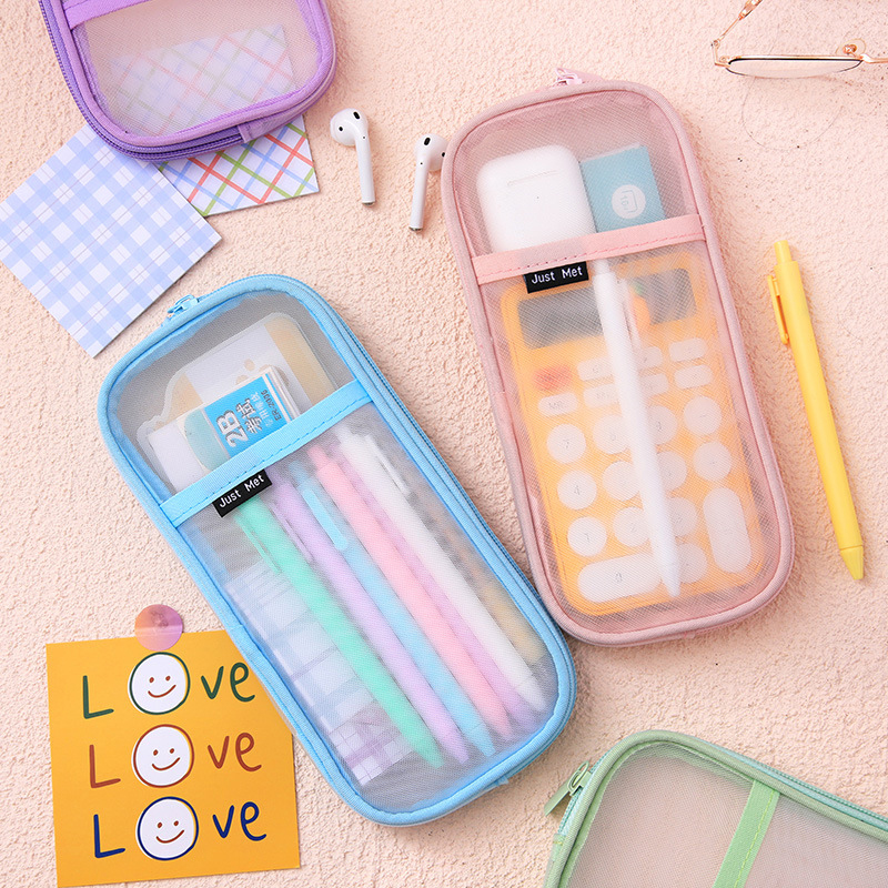Kawaii Etui Doorzichtige Nylon Pen Etui Organizer Cartoon Potlood Doos Voor Meisjes Schattige Koreaanse Briefpapier Schoolbenodigdheden