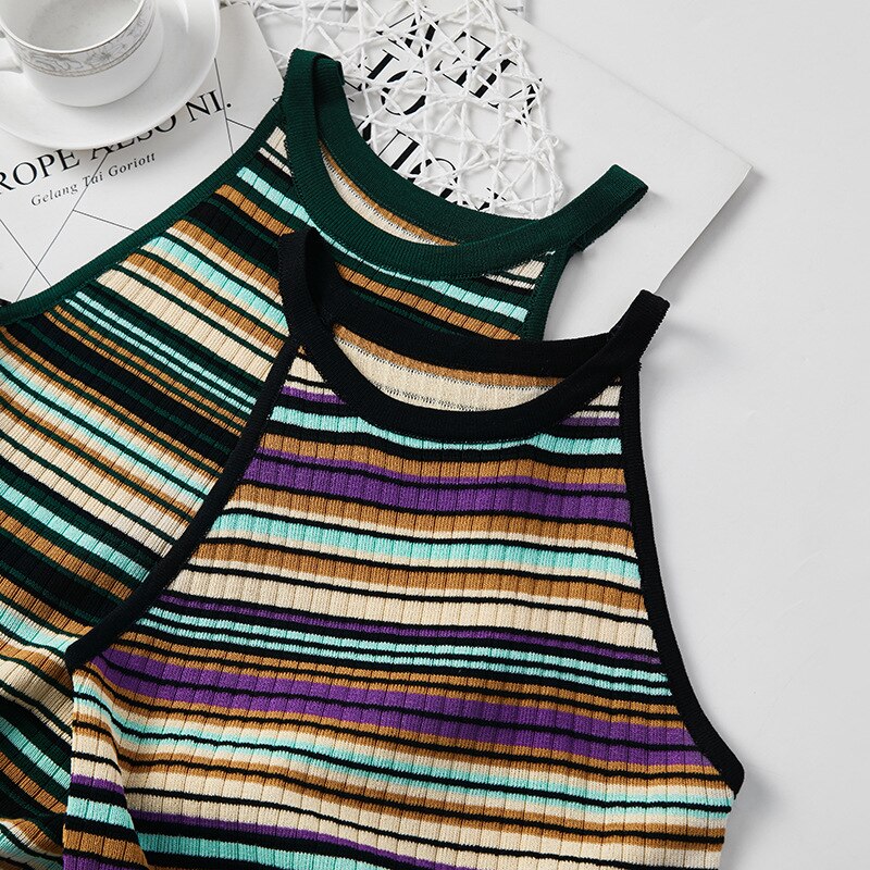 Sommer strikket stribet sweater kvinder tank tops kvinder afslappet ærmeløs grime top kvindelig kontor dame
