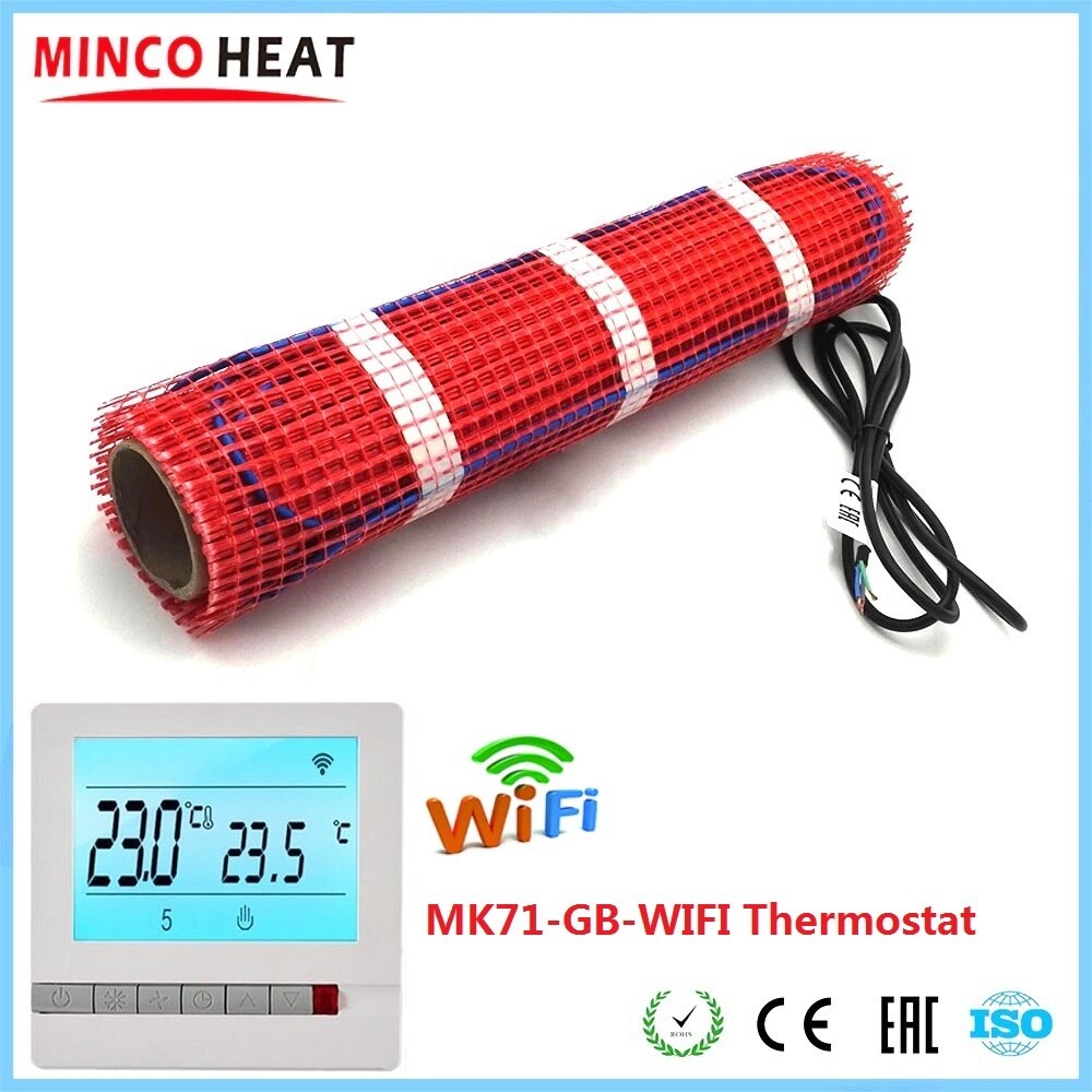 MINCO HEAT 50cmX2m 1m2 Underfloor Heating Warm Mat 150w/m2 Electric Heater Under Tile with Smart WiFi Thermostat: MK-71GB WiFi Sets