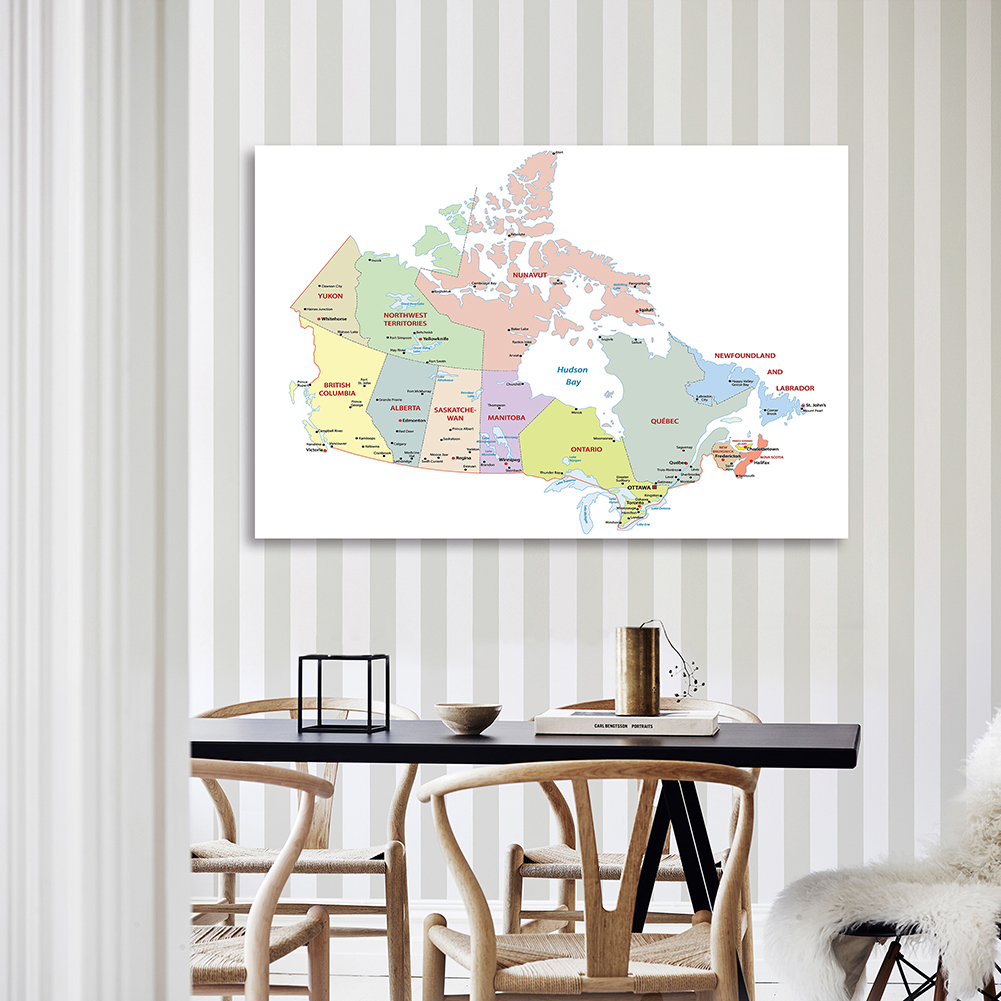 150*100cm Political Map of The Canada In French Wall Art Poster Non-woven Canvas Painting Classroom Home Decor School Supplies