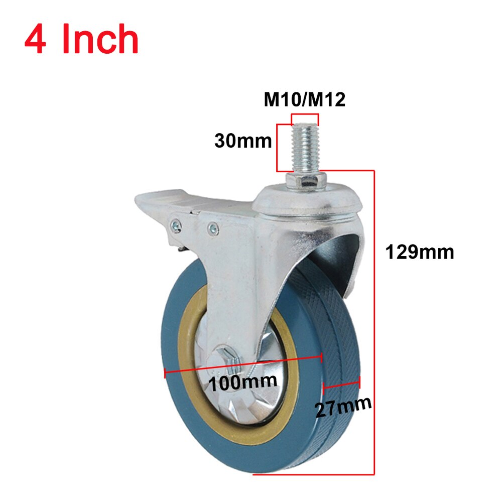 4/1Pcs 3/4 Inch Zwenkwielen Wielen Zware M10/12X30Mm Schroefdraad Stem Geen noise Wielen Voor Karren Werkbank Apparatuur