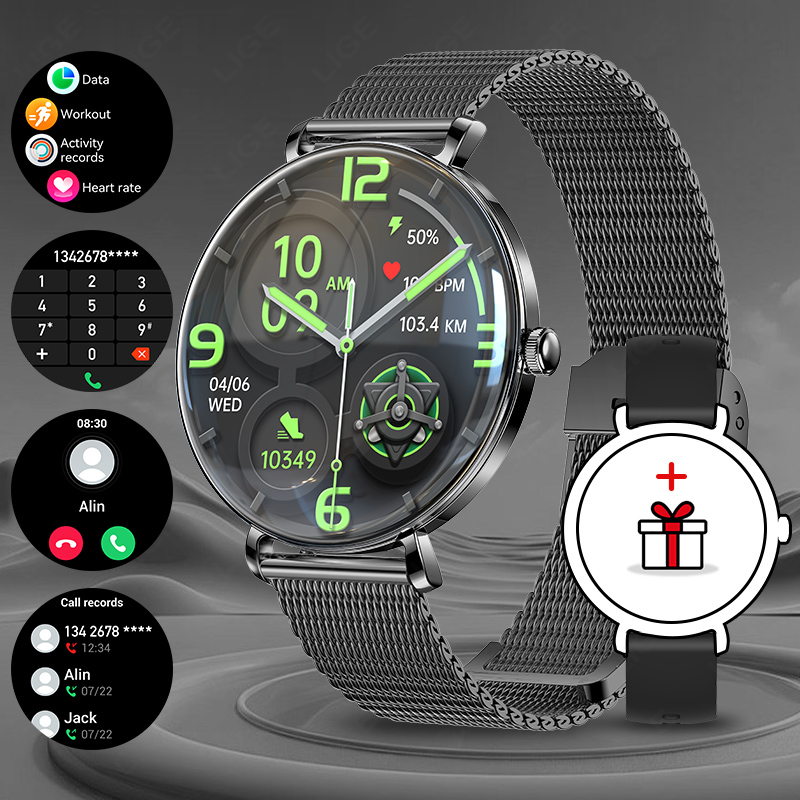 2025 Nowa moda Inteligentny zegarek Kobiety 1.43 '' AMOLED HD Wyświetlacz Bluetooth Połączenie Tętno Kobiety Zdrowie sport Kobiety Smartwatch Mężczyźni: Czerwony