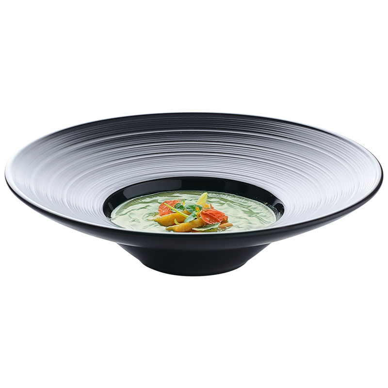 French Straw Hat Plate Ceramic Soup Plate Kitchen Retro Cold Dishes Dessert Pasta Salad Plate Brushed Matte Black Disc