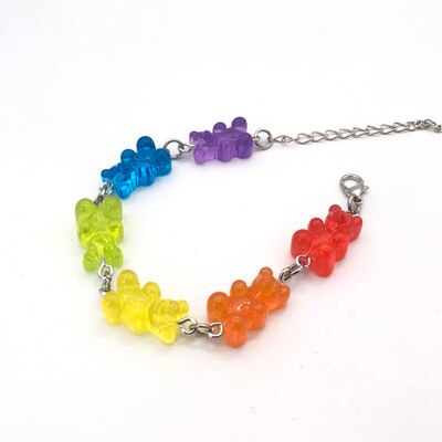 HUANZHI Cute Gummy Bear Colorful Sweet Lovely Bracelet Cool Long Chain Alloy Metal Line Necklace for Women Jewelry Party: 12  bracelet