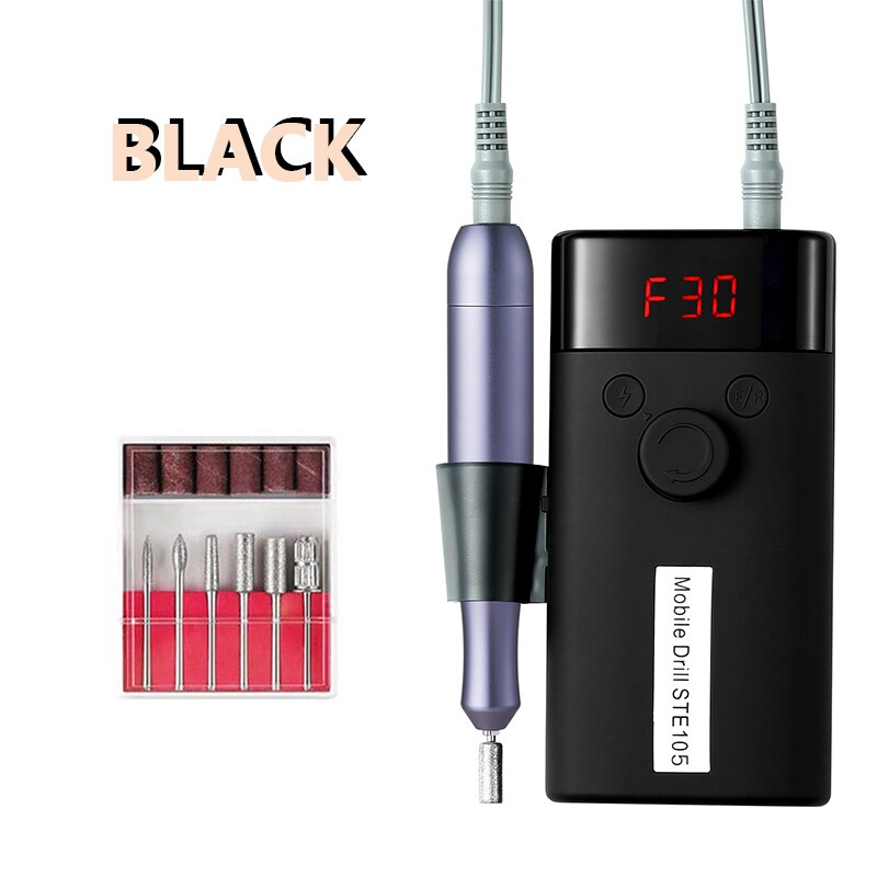Nail Drill Machine For Electric Manicure Rechargeable Portable Nail Drill Pen For Gel Polish LCD Display Electric Manicure Drill: Black