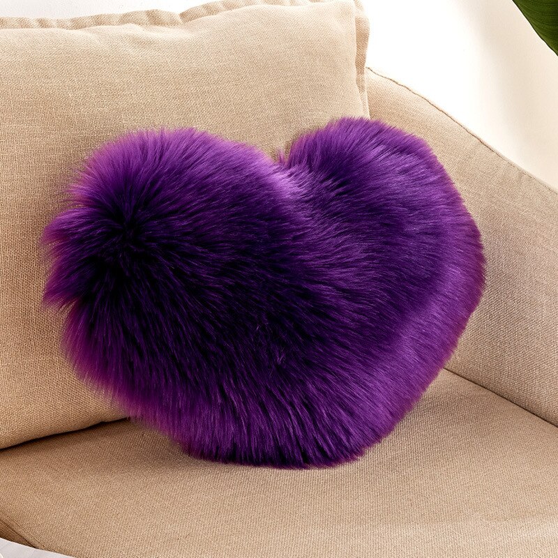 Long Plush Heart Pillow Soft Lovely Imitation Wool 40*50CM Solid Color Ins Style Household Decorations Cushion Textile Products: Purple