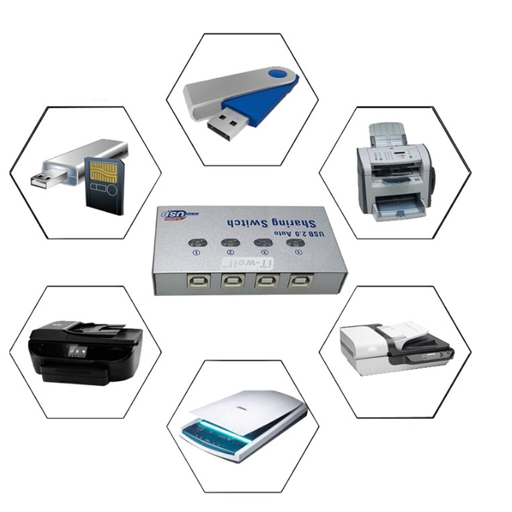 Commutateur de partage automatique USB KVM adaptateur de commutation boîte 4 ordinateur partager 1 Hub de périphérique USB pour Scanner d'imprimante