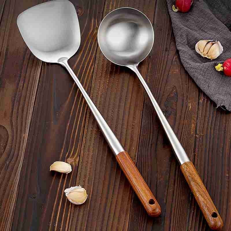 1 Uds espátula para Wok de madera de mango largo Anti herramienta para el hogar espátula cuchara pala utensilios de cocina antiadherente Wok cocina R7N7