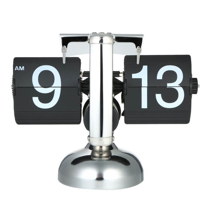 Table Clock Auto Flip PVC Number Display Gear Operated Quartz Clock Retro Black/White Home Decoration Desk Clock Kids: Black