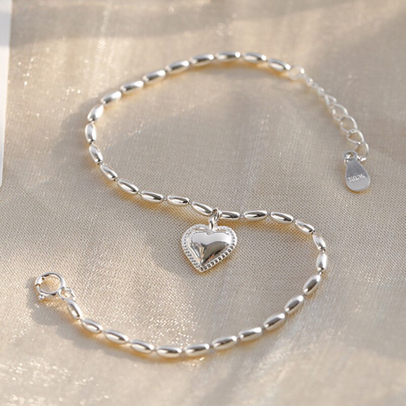 Kofsac 925 Sterling Silver Love Heart Armband Vrouwen Leuke Rijstkorrels Armband Meisje Valentijnsdag Accessoires