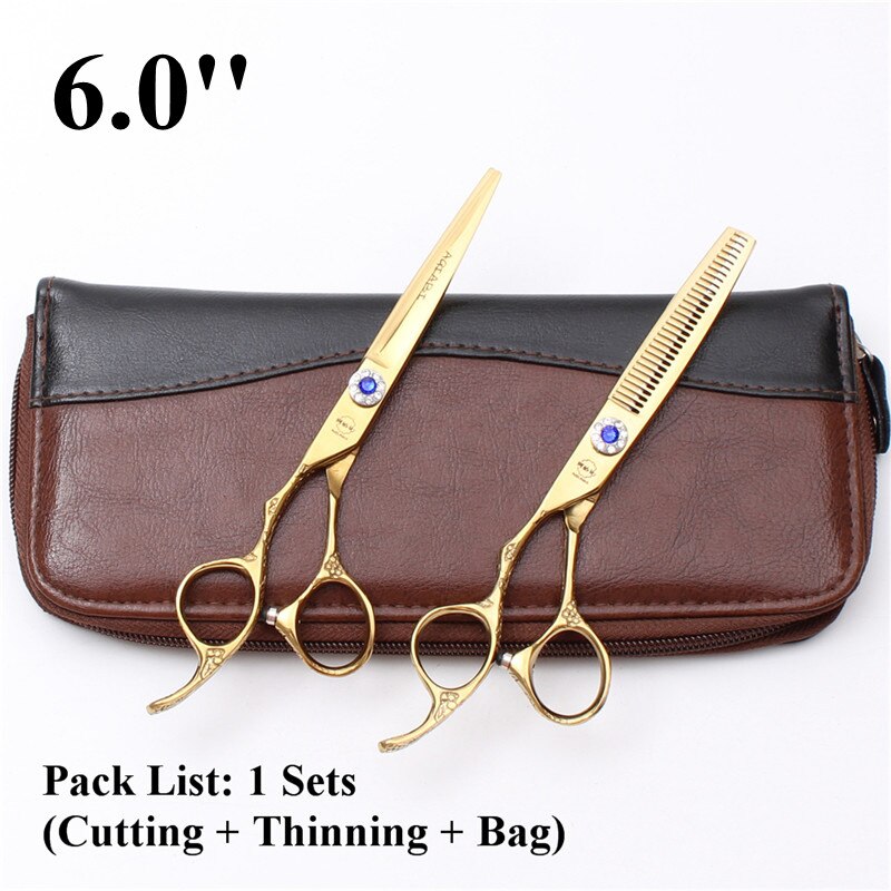 A8002 6.0 '' lefty 440c aqiabi guld klippesaks tyndere saks frisør saks hår saks klipning sæt: A8002 jin  d 6yy