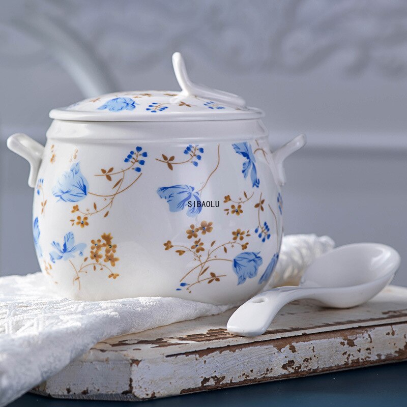 Ceramic Stew Cup Japanese Style Soup Cup Ceramic Soup Bowl Stew Pot Ginseng Bird's Nest Cup Bowl with Lid Water Stew Household