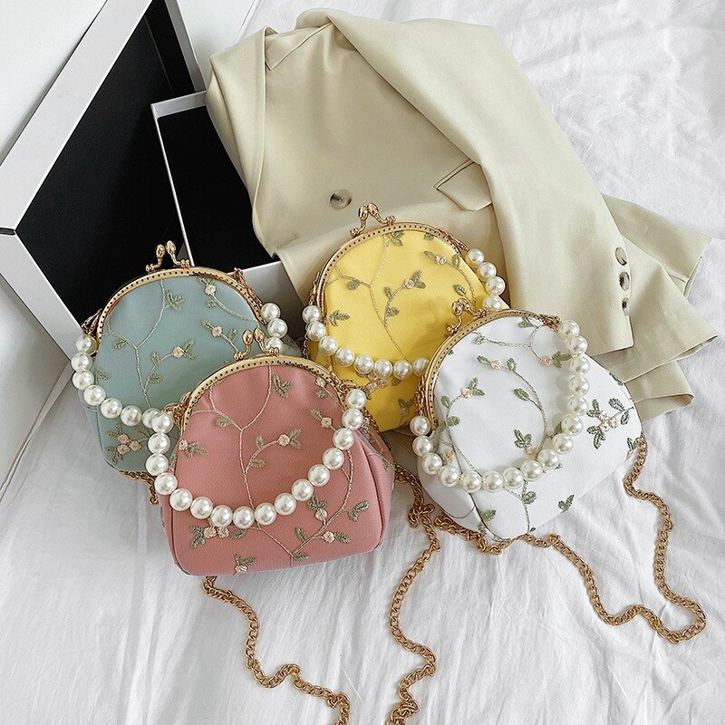 Sling Bag Female Women's Hand Bags Luxury Handbag Vintage Beading Lace Chain Messenger Shoulder Bags for Women