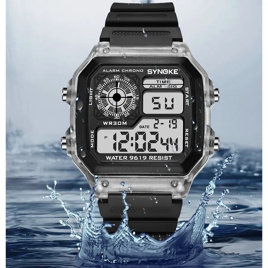 SYNOKE digitale horloges heren sport lichtgevend multifunctioneel waterdicht chrono-polshorloge buiten en hardlopen student zeven lichten