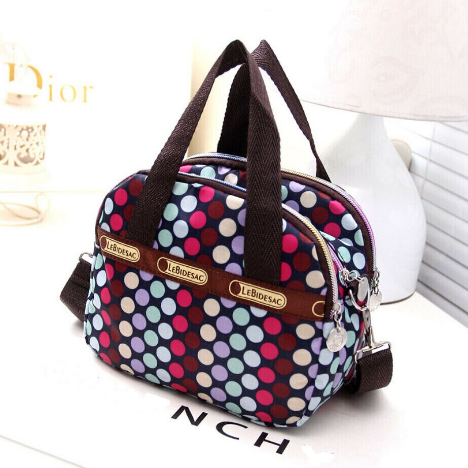 Women Girls Bag Waterproof Nylon Zipper Shoulder Bag Travel Tote Purse Shopping Bags: Colorful dot