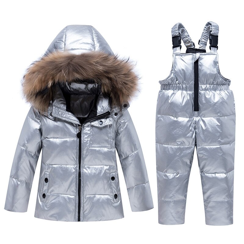 Winter Jongen Meisje Skipak Baby Winter Warme Kleding Sets Snowsuit Kinderen Bont Capuchon Donsjack Jas 5 Kleuren