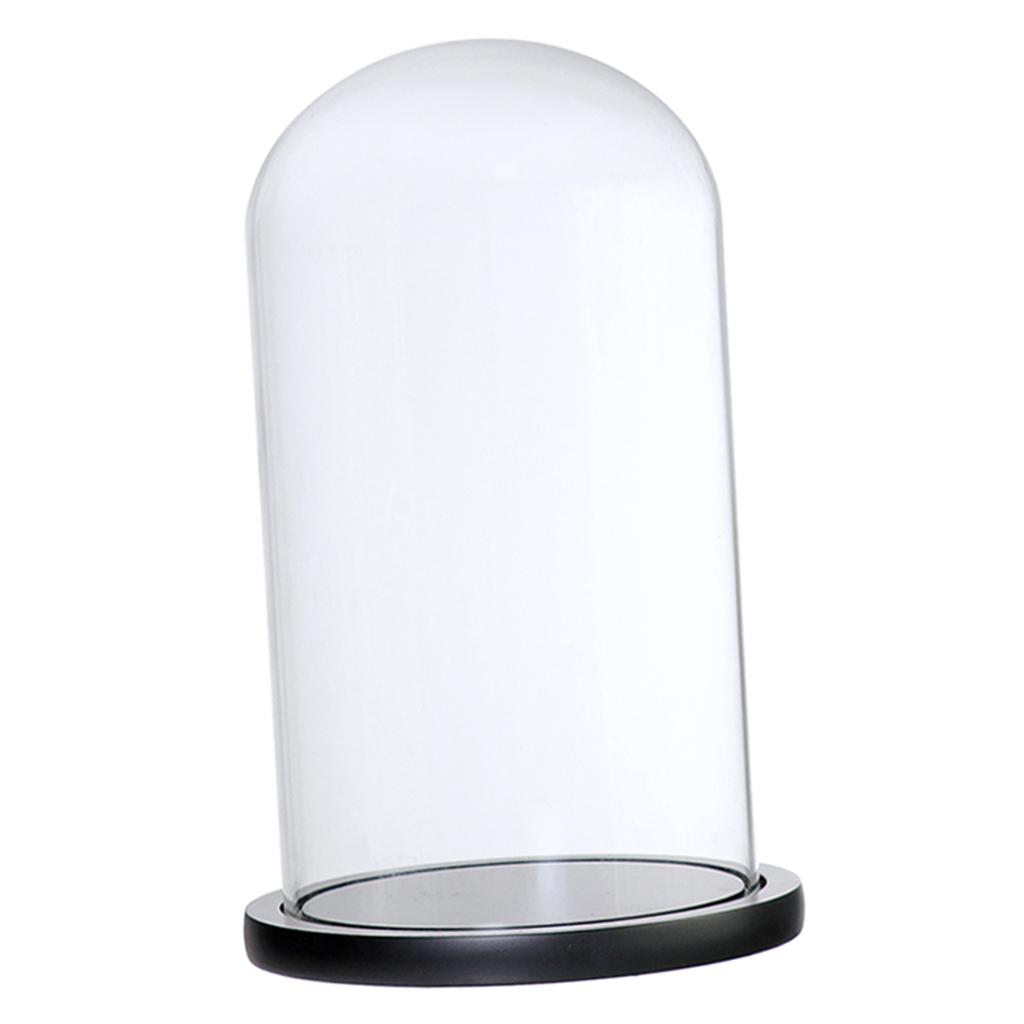 Træbund glas cloche kuppel dæksel display centerpiece bordplade dekoration glas kuppel med base: Sort f