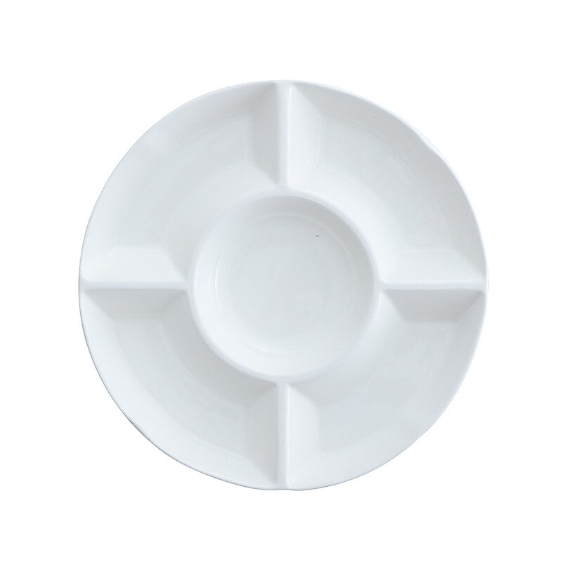 Five fruit plate multi-grid fruit assortment plate dried fruit brine pure white ceramic plate hotel division rice meal: 10 inches