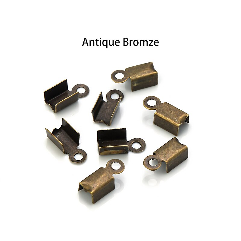 Lot de 200 pièces de perles à sertir pour fermoirs, capuchons d&#39;extrémité de cordon, Clip en cuir et ruban, pliable pour la fabrication de bijoux, connecteurs de collier à faire soi-même: 4.5x12mm / Antique Bronze
