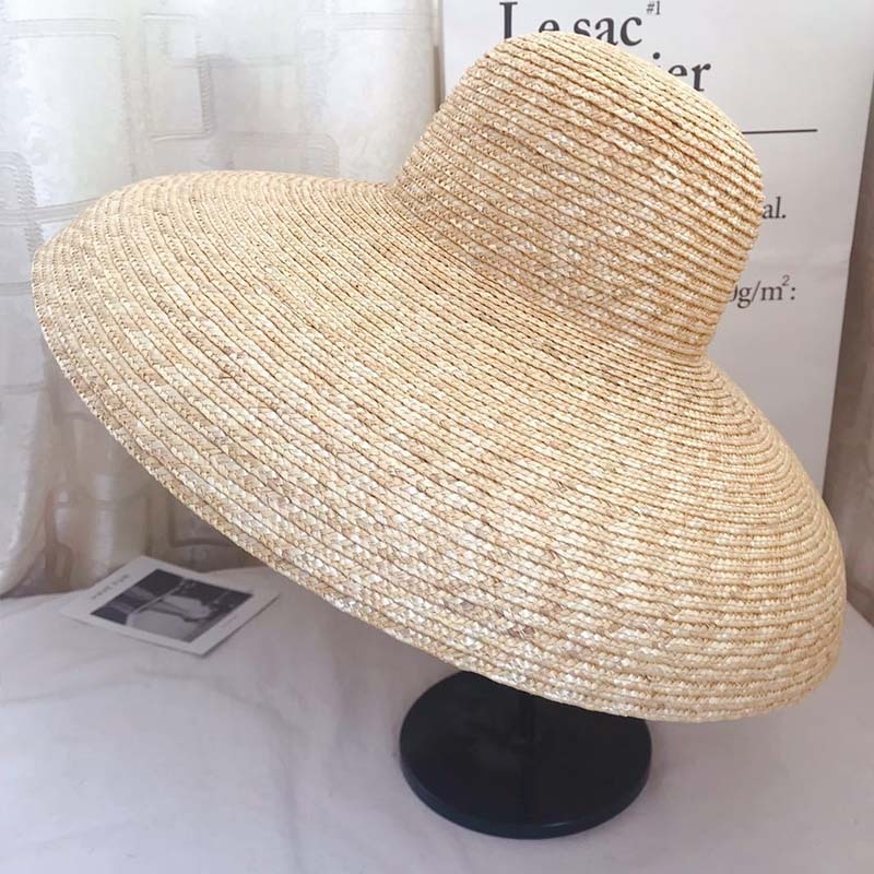 Kvinder stråhat klokke type 15cm stor bred skygge solhat afslappet naturlig hvede strå sommer strand hat skygge dame hat