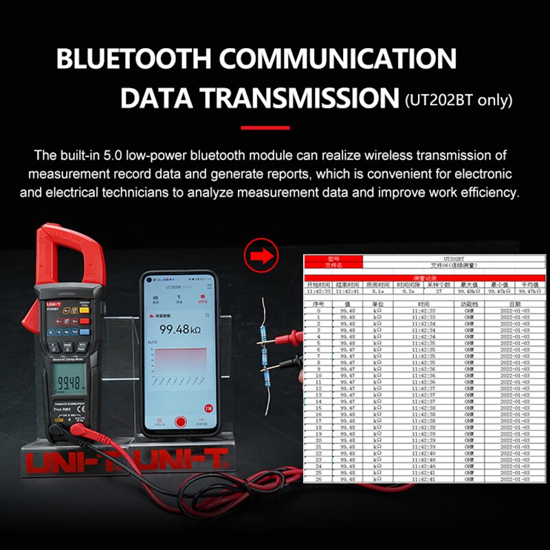 UNI-T intelligent Klemme Amperemeter UT202S UT202BT mit Bluetooth Verbindung 600A AC Amperometric Digital Multimeter Stromspannung Testr