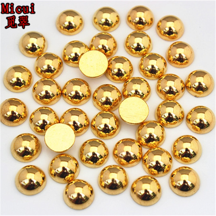 Micui Goud Kleur Ronde Rhinestone Applicaties Plaksteen Acryl Strass Niet HotFix Crystal Stenen 3D Nail Art Voor DIY Ambachten MC94