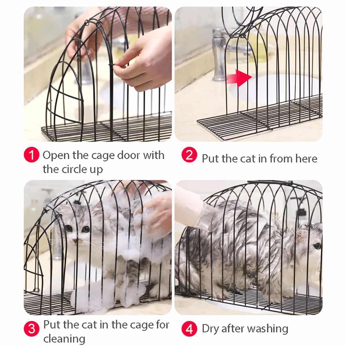 Pet Cat Bathing Cage Small Dog Cage Durable Protect Anti-Grab Double Doors Cats Cage For Injecting Nail Trimming