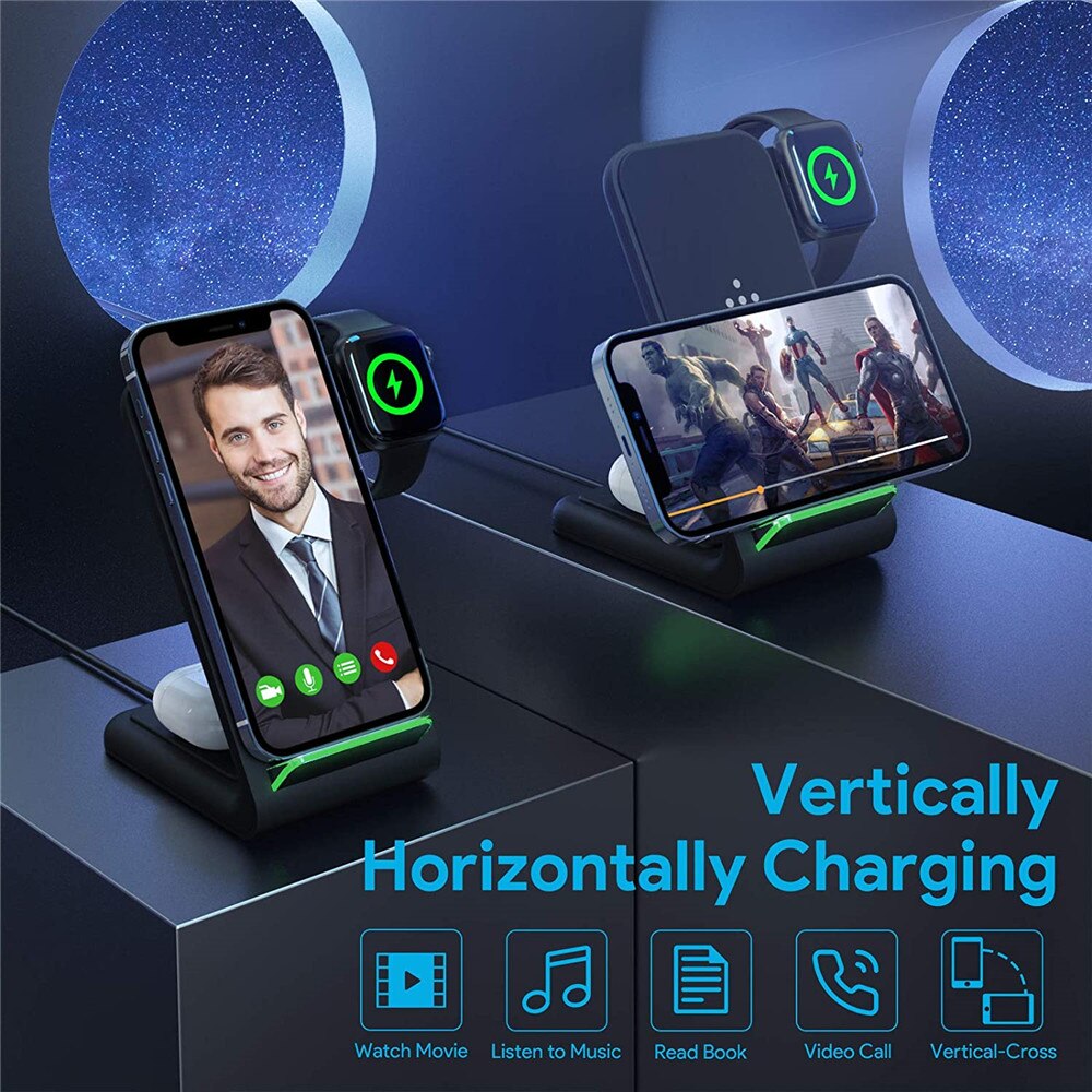 15W Qi Wireless Charging Stand Houder Voor Iphone 12 Pro Quick Charger Draadloze Oplader Dock Station Voor Apple Horloge airpods Pro