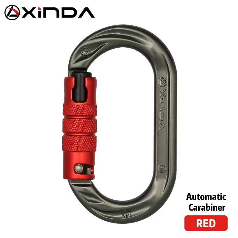 XINDA Outdoor O-shape carabiner 24kN 7075 aluminum oval hook rock climbing auto locking screw gate carabiner: Auto lock Red